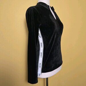 DKNY 1/4 Zip Velour Activewear Athleisure Black White Logo Womens Small Y2K‎ 90s